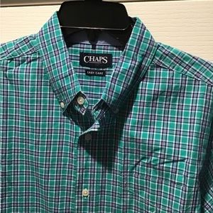 CHAPS Casual Shirt Green/Blue Plaid (L)